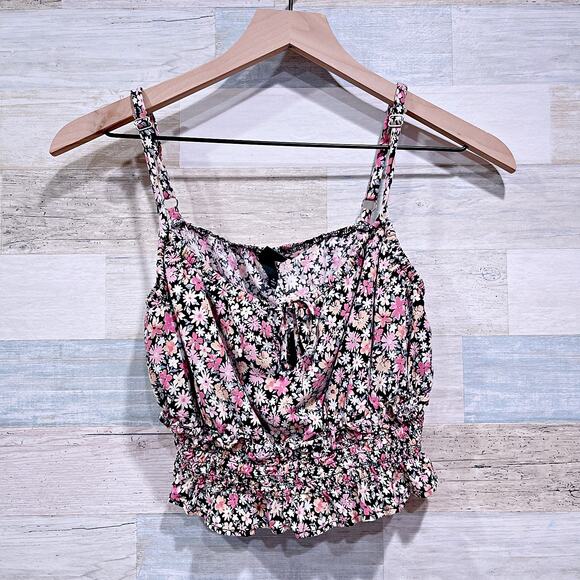 Wild Fable Ditzy Dark Floral Smocked Crop Cami Tank Square Neck Womens Medium - Picture 1 of 6